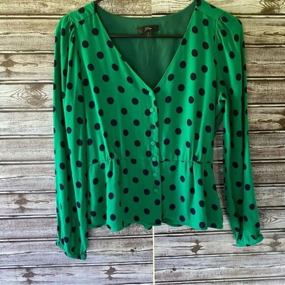 J Crew Women's Polka-Dot Long-Sleeved‎ Blouse Size 2 - Picture 1 of 8